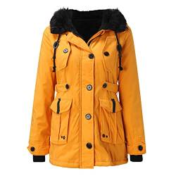 FeiliandaJJ Winterjacke Damen Lange Dicke Warm Fleece Gefüttert Wintermantel mit Kunstfell Kapuze Winter Mantel Jacke Parka Softshelljacke Damenjacke Steppjacke Winddichte Outdoorjacke (Gelb, XXXXL) von FeiliandaJJ(TM)