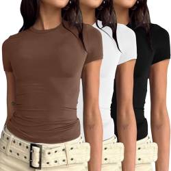 3er Pack Damen Casual Basic Going Out Crop Tops Slim Fit Kurzarm Rundhals Enge T-Shirts von FeiliandaJJ