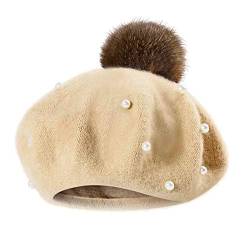 FeiliandaJJ 2~6 Jahre Barett Baby Mütze Kinder Mädchen Perle Haarkugel Herbst Winter Warme Mütze Hut Cap (Beige) von FeiliandaJJ