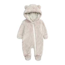 FeiliandaJJ Baby Junge Mädchen Schneeanzug mit Kapuze und Reißverschluss Winter Neugeborene Flanell Strampler Oberbekleidung Overall Unisex Baby Kleidung Einfarbig von FeiliandaJJ