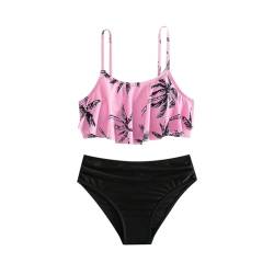 FeiliandaJJ Bikini Mädchen Zweiteiliger Hawaiian Rüschen Blatt Drucken Badeanzug Mädchen Kinder Bikini Oberteil und Bikinihose Cute Bikini Sets Sommer Strand Bademode Badebekleidung 7-14 Jahre von FeiliandaJJ