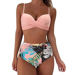 FeiliandaJJ Damen Wickel Push Up Bikini Oberteil mit Bauchweg High Waist Bikini Set Bademode Crossover Badeanzüge Blumenmuster Bikini Bademode Bauchkontrolle Bikini Sets von FeiliandaJJ