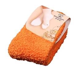 FeiliandaJJ Damen Winter Socken Super Weiche Dicke Warm Korallenvlies Kuschelsocken Damen Stoppersocken Anti-Rutsch Socken Mädchen Thermosocken (One size, Orange) von FeiliandaJJ