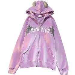 FeiliandaJJ Damen Y2K Zip Up Hoodie Halloween Kostüm Damen Fledermaus Print Kapuzenpullover Herbst Winter Casual Sweatjacke Locker Kapuzenjacke mit Tasche Teenager Mädchen Mode Sweatshirts von FeiliandaJJ