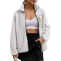 FeiliandaJJ Fleecejacke Damen Sherpa Warm Gefüttert Full-Zip Herbst Winter Übergangsjacke Stehkragen Winterjacke Plushjacke mit Tasche von FeiliandaJJ