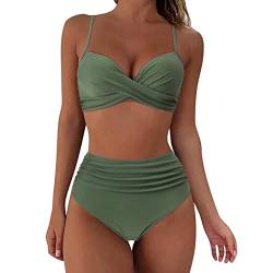 FeiliandaJJ High Waist Bikini Damen Set, Sexy V Ausschnitt Push Up Badeanzug Damen Bauchweg, Zweiteiliger Ruched Bikini Bauchkontrolle Badeanzüge, Crossover Bikini Oberteil mit Bikinihose von FeiliandaJJ