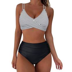 FeiliandaJJ High Waist Bikini Damen Set, Sexy V Ausschnitt Push Up Badeanzug Damen Bauchweg, Zweiteiliger Ruched Bikini Bauchkontrolle Badeanzüge, Crossover Bikini Oberteil mit Bikinihose von FeiliandaJJ