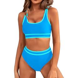 FeiliandaJJ High Waist Bikini Damen Set, U Ausschnitt Push Up Sportliche Badeanzug Damen Bauchweg, Zweiteiliger Bikini Bauchkontrolle Badeanzüge, Bikini Oberteil mit Bikinihose von FeiliandaJJ