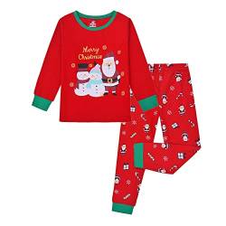 FeiliandaJJ Kinder Mädchen Jungen Weihnachten Zweiteiliger Schlafanzug Baby Kleinkind Pyjama Set Herbst Winter Warm Schlafanzüge Nachtwäsche Set 80 86 92 98 104 110 116 122 128 (Red, 12-24 Months) von FeiliandaJJ