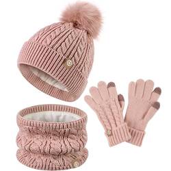 FeiliandaJJ Kindermütze + Loop Schal + Handschuhe Set Winter Babymütze Junge Mädchen Warme Kindermütze Junge Beanie Mütze Dicke Warme gefüttert Wintermütze für Herbst Winter 5-12 Jahre von FeiliandaJJ