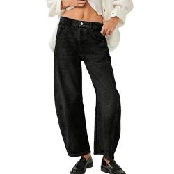 FeiliandaJJ Mid Rise Barrel Jeans für Frauen Wide Leg Mid Waist Cropped Denim Pants Y2k Baggy Boyfriend Jeans with Pockets von FeiliandaJJ