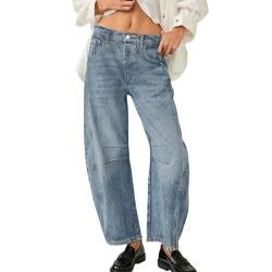 FeiliandaJJ Mid Rise Barrel Jeans für Frauen Wide Leg Mid Waist Cropped Denim Pants Y2k Baggy Boyfriend Jeans with Pockets von FeiliandaJJ