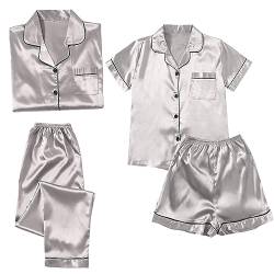 FeiliandaJJ Pyjama Damen Satin Kurz 4-teiliges Schlafanzug Kurzarm Nachtwäsche Cami and Shorts Set Frauen Pjs Sets Hausanzug Loungewear von FeiliandaJJ