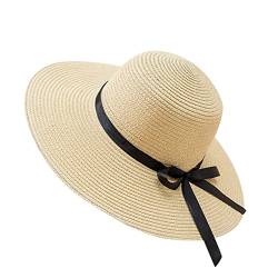 FeiliandaJJ Strohhut Damen Faltbarer Sonnenhut mit breite Krempe und Schwarz Schleife Strandhut Sommerhut für Frauen Damen UV-Schutz UPF 50+ Visor Cap Einstellbare 55-58 cm von FeiliandaJJ