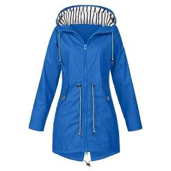 FeiliandaJJ Wasserdichte Regenjacke für Damen - mit Kapuze und Tasche - atmungsaktiv - Herbst - Winter - leichte faltbare Jacke - Softshelljacke - Fahrradjacke für Outdoor, Wandern, blau, 54 von FeiliandaJJ