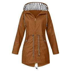 FeiliandaJJ Wasserdichte Regenjacke für Damen - mit Kapuze und Tasche - atmungsaktiv - Herbst - Winter - leichte faltbare Jacke - Softshelljacke - Fahrradjacke für Outdoor, Wandern, coffee, 46 von FeiliandaJJ