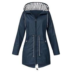 FeiliandaJJ Wasserdichte Regenjacke für Damen - mit Kapuze und Tasche - atmungsaktiv - Herbst - Winter - leichte faltbare Jacke - Softshelljacke - Fahrradjacke für Outdoor, Wandern, dunkelblau, 36 von FeiliandaJJ