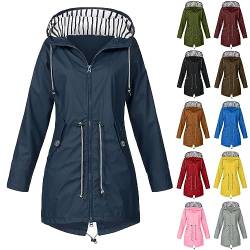 FeiliandaJJ Wasserdichte Regenjacke für Damen - mit Kapuze und Tasche - atmungsaktiv - Herbst - Winter - leichte faltbare Jacke - Softshelljacke - Fahrradjacke für Outdoor, Wandern, dunkelblau, 42 von FeiliandaJJ