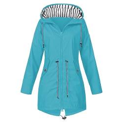 FeiliandaJJ Wasserdichte Regenjacke für Damen - mit Kapuze und Tasche - atmungsaktiv - Herbst - Winter - leichte faltbare Jacke - Softshelljacke - Fahrradjacke für Outdoor, Wandern, himmelblau, 50 von FeiliandaJJ