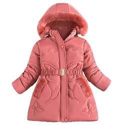 FeiliandaJJ Winterjacke Mädchen Kinder Verdichte Winter Warmer Steppjacke mit Fellkapuze Wintermantel Outerwear Slim Anmut mit Gürtel für Mädchen 5-9 Jahre von FeiliandaJJ