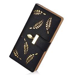 Damen Art und Weise Leder Geldbörse Art und Weise Portemonnai Hohle Goldblatt Große Kapazität Geldbeutel Wallet (Schwarz) von Feililong