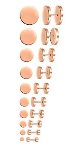 Feilok 10 Paar Edelstahl Herren Ohrstecker Creolen Tunnel Ohrringe für Damen Fakeplug Fake Plug Ohrringe Pierced Earrings Stud Earrings Set 3-14mm Rose Gold von Feilok