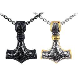 Feilok 2 Stück Amulett Talisman Halsketten Herren Kette Nordischen Wikinger Schmuck Axt Anhänger Halskette für Männer Jungen von Feilok