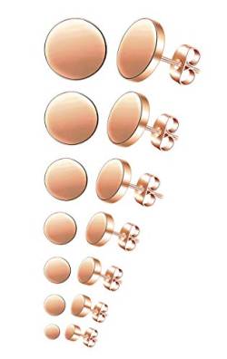 Feilok 7 Paar Edelstahl Herren Ohrstecker Creolen Tunnel Ohrringe für Damen Fakeplug Fake Plug Ohrringe Pierced Earrings 3 4 5 6 8 10 12mm Rose gold Mens Womens Stud Earrings Set von Feilok