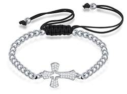 Feilok Damen Armband mit Kreuz Anhänger Verstellbar Armkette flechten Armband Valentinstag Muttertag für Frauen Mädchen Silber von Feilok