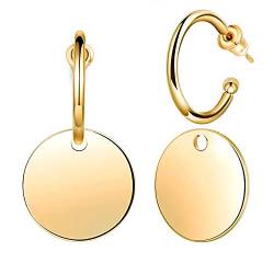 Feilok Damen Edelstahl Ohrringe Mode Ohrringe Kreis Metall Disc Cutout Ohrstecker mit Anhänger Geometrische Runde Ohrschmuck Gold von Feilok