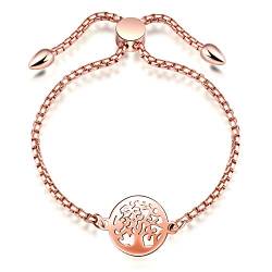 Feilok Damen Elegant Edelstahl Baum des Lebens Armband Bettelarmband Lebensbaum Armband Armkette Armkettchen Schmuck für Frauen Mädchen Rosegold von Feilok