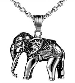 Feilok Edelstahl Anhänger Silber Elefant Glückliches Symbol Halskette Halsanhänger für Herren von Feilok