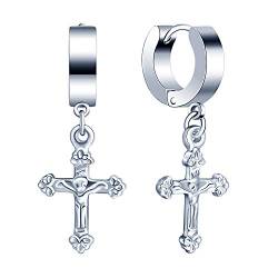 Feilok Edelstahl Charm Herren Ohrstecker Ohrringe Ohrschmuck Ohrhänger Ohrclips Creolen mit Kreuz Glauben Anhänger Silber für Frauen Herren von Feilok