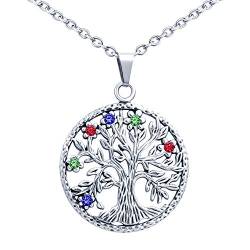 Feilok Edelstahl Damen Halskette Kette Ketten Lebensbaum Baum des Lebens bunt Kristall Kristallen mit Anhänger Schmuck Geburtstag Geschenke für Frauen Mädchen Kettenlänge 55cm von Feilok