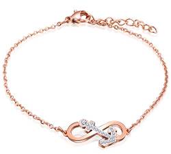 Feilok Elegant Unendlichkeit Infinity Zeichen Anker Damen Armband Edelstahl Kristall Armkette Verstellbar Charm Armkettchen Armreif, Rose Gold von Feilok