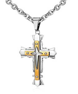 Feilok Halskette Edelstahl Herren Kreuz Anhänger Glauben Hoffnung Liebe Kreuz Religiöse Kette Männer Baseball Gold von Feilok