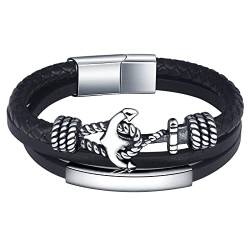 Feilok Herren Armband Edelstahl Echtleder Armband Armreif Männer Anker Geflochten Mit Magnet Verschluss Lederarmband für Herren von Feilok