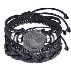 Feilok Herren Armband Edelstahl Echtleder Armband Holzperlen Poker Geflochten Layered Mit Magnet Verschluss Geschenk für Männer von Feilok