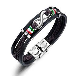 Feilok Lederarmband Herren Armband Männer Leder Edelstahl Unendlichkeit Infinity Symbol Echtlederarmband Schwarz Geflochten mit Push-Pull-Verschluss Einstellbarem von Feilok