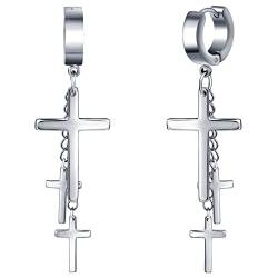 feilok Herren Ohrstecker Creolen Tunnel Ohrringe für Damen mit Kreuz Ohrhänger Kette Ohrringe Edelstahl Herren Pierced Earrings von Feilok