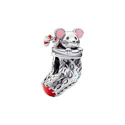 Feitery Christmas Festliche Maus & Strumpf Charms Kompatibilität für Pandora Armband Bead Charm für Damen Weihnachtszeit von Feitery