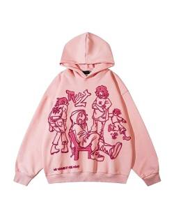 Damen Herbst Mode Hoodie Cartoon Charakter Druck Langarm Kapuze Sweatshirt, A-Pink, 38 von Felcia