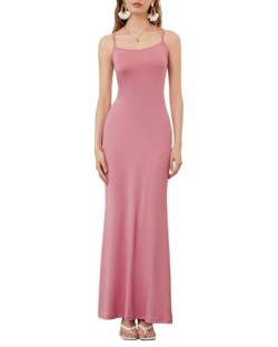 Damen-Maxikleid mit Spaghettiträgern, ärmellos, lang, einfarbig, figurbetont, unten weit ausgestellt, Abend- und Partykleid, rose, X-Small von Felcia