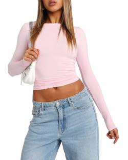 Damen Skims Dupe T-Shirt Fitted Crop Tops Einfarbig Kurzarm Cropped Baby Tees Sommer Streetwear Y2K Tops, D-pink, M von Felcia