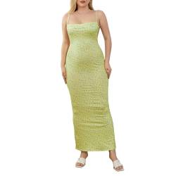 Damen Spaghettiträger, ärmellos, lang, einfarbig, figurbetont, Fischschwanzkleid, Party, Abend, Maxikleid, Q-Gelb, Medium von Felcia