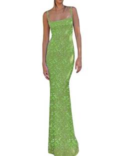 Damen Spaghettiträger, ärmellos, lang, einfarbig, figurbetont, Fischschwanzkleid, Party, Abend, Maxikleid, Q-green, Small von Felcia