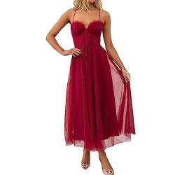 Damen Tüll Formelle Abendkleid Einfarbig Rückenfrei Korsett Kleid Elegante Party Cocktail Hochzeit Abendkleid, A-Wine Red, Medium von Felcia