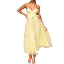 Damen Tüll Formelle Abendkleid Einfarbig Rückenfrei Korsett Kleid Elegante Party Cocktail Hochzeit Abendkleid, A-gelb, Medium von Felcia