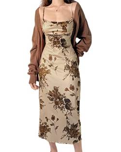 Damenkleid mit Spaghettiträgern, ärmellos, langes Kleid, einfarbig, figurbetont, Fischschwanzkleid, Party, Abendkleid, R-khaki, L von Felcia