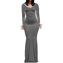 Felcia Damen Bodycon Langes Kleid Casual Rundhals Langarm Eng Ausgehen Maxikleid Cocktail Party Club Kleid, B-grau, XX-Large von Felcia